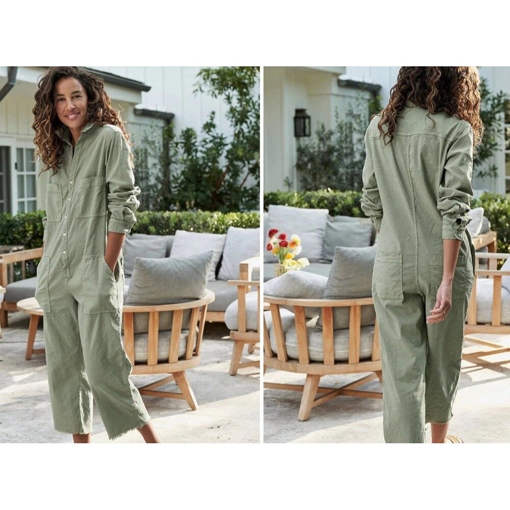 Frank & Eileen Northern Ireland Jumpsuit Sage Sz L Linen Blend Utility - Picture 2 of 16